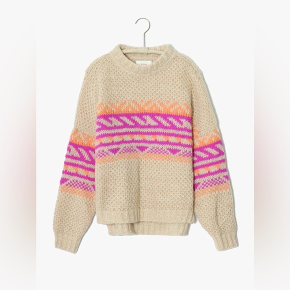 Xirena Sofia Alpaca Jacquard Knit Chunky Boxy Cropped Sweater in Dahlia Fiesta - Picture 2 of 12